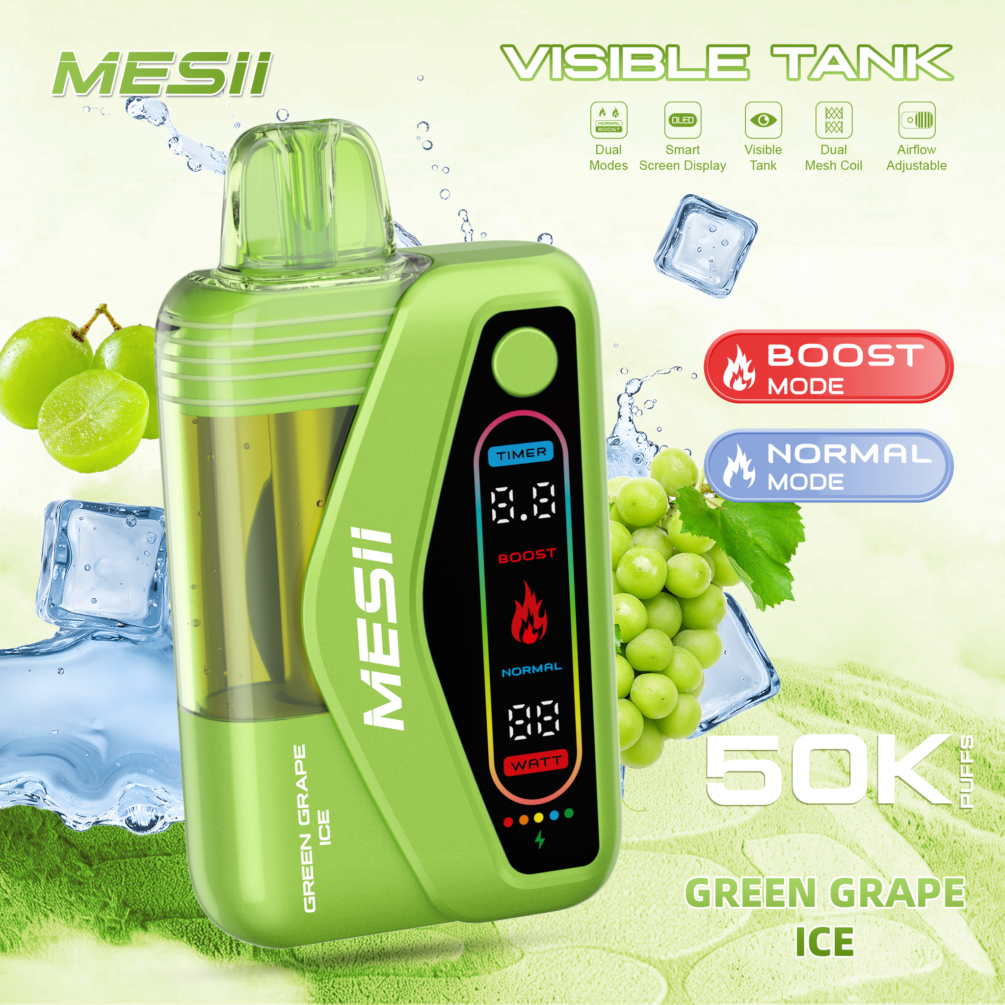 MESII Vape 30k 50k Puffs Disposable Vape Pen E Cigarette Visible Clear Tank Pod