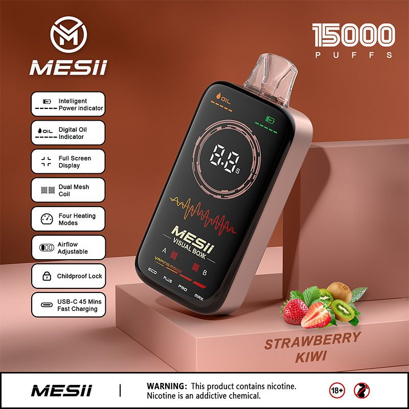 Big Screen Mesii Visual Boxx 16000 16K Puffs Mesh Coil 18ml E-Liquid Disposable E Vape $2.10-$4.80