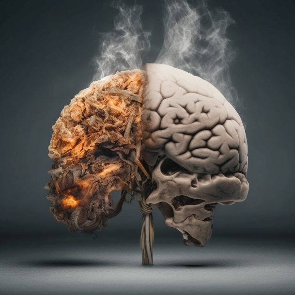 healthy brain and nicotine brain affected