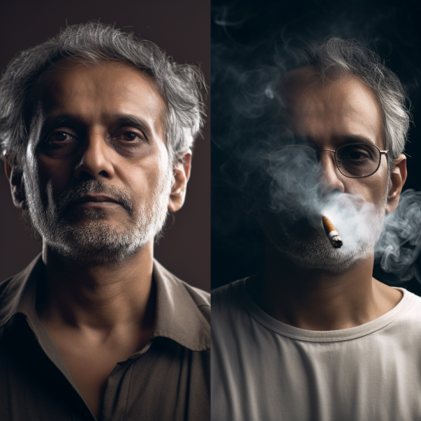 before-and-after comparison image of a person who has quit smoking