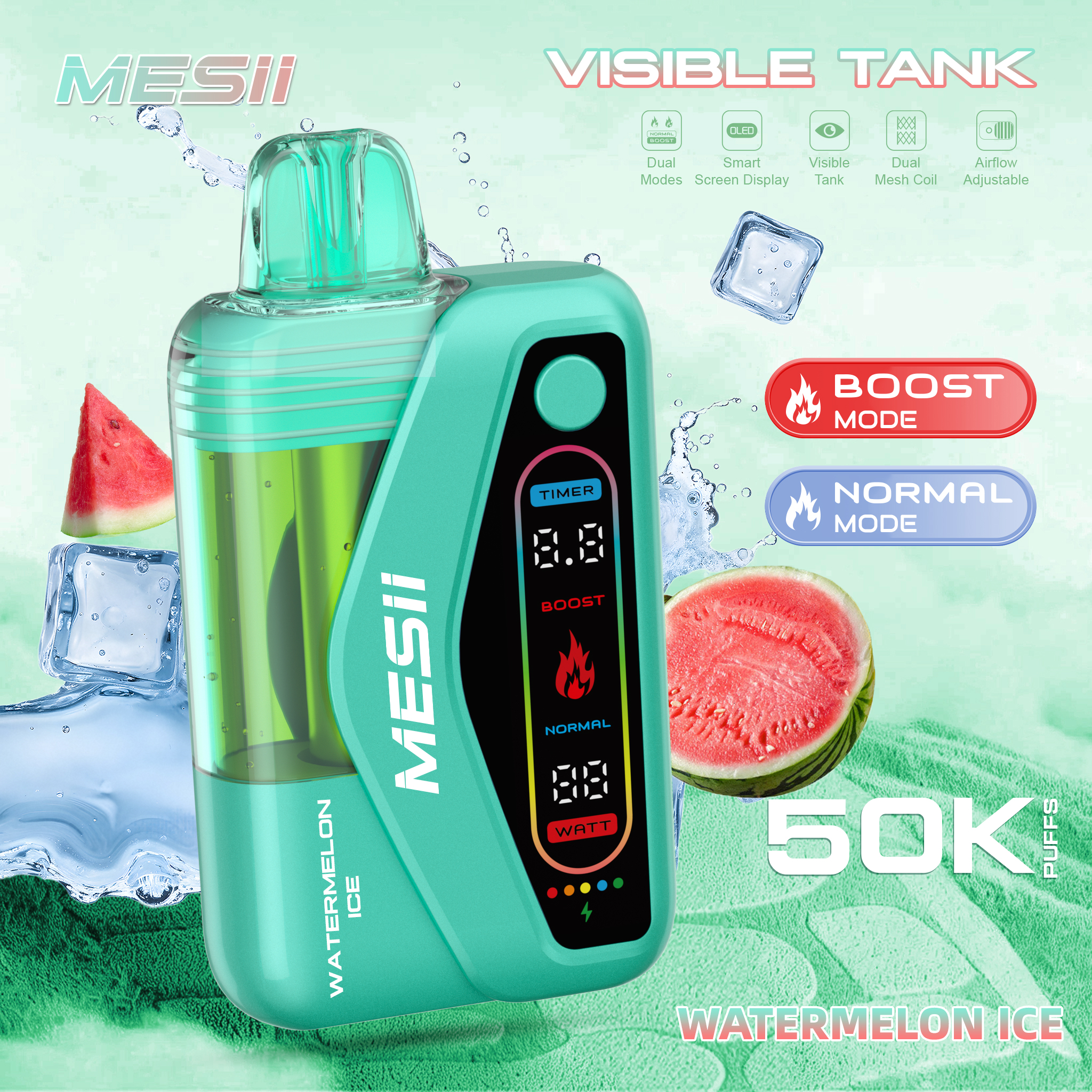 MESII Vape 30k 50k Puffs Disposable Vape Pen E Cigarette Visible Tank Blue Razz Pod